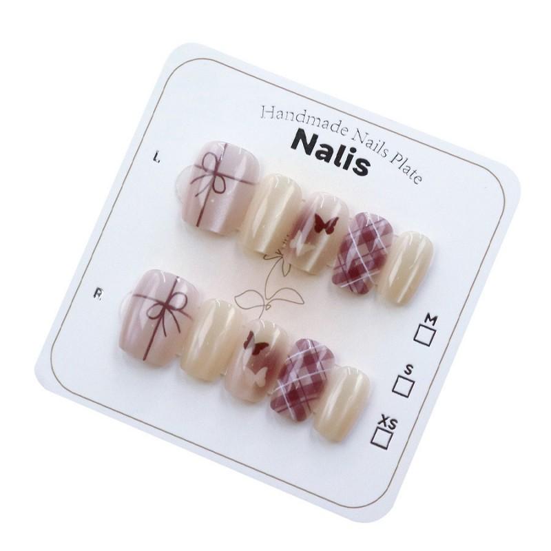 Cat Eye Butterfly Bow Press On Nails 10pcs Set Small Style Versatile
