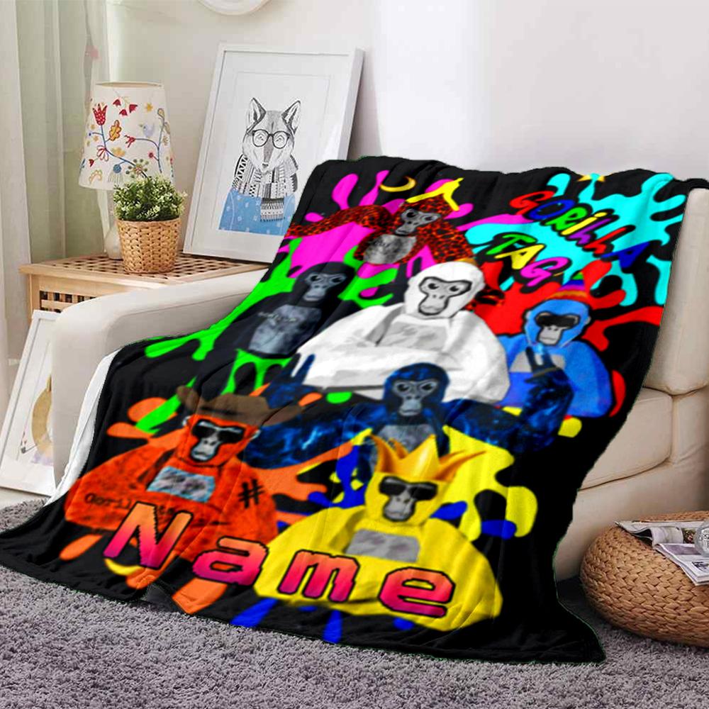 Customiz Name Personality Gorilla Tag Blanket Soft &Warm Sofa Office Bed Travel Lunch Break Blanket, Gift Suitable All Seasons