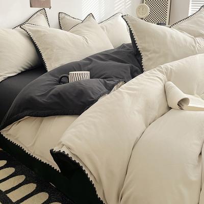 Solid Color Soft Duvet Cover Set Skin Friendly Washable Cotton Queen Bedding Set with Comforter Cover Bed Sheet and Pillowcases