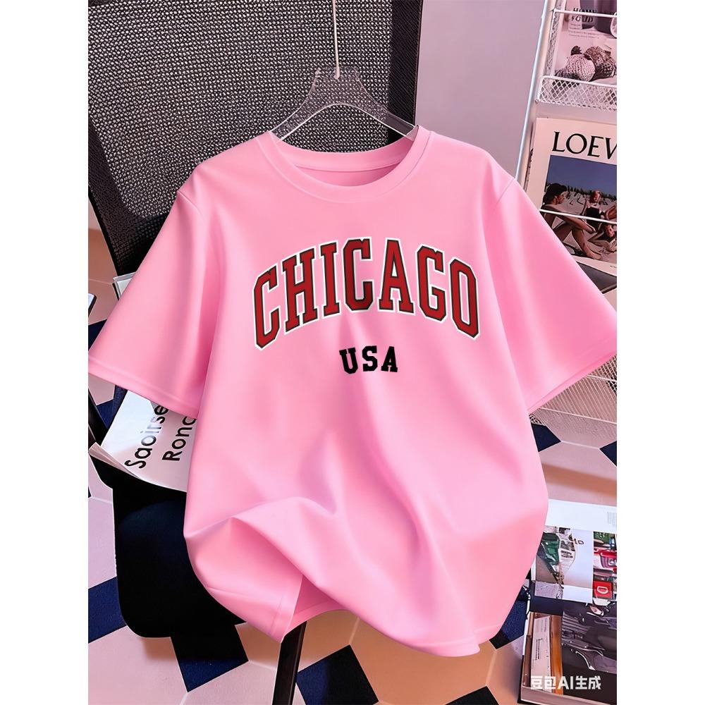 Chicago Usa Letter Printing T-Shirt Women Summer Short Sleeve Tops Comfortable Soft O-Neck T Shirt Casual Womans Clothes