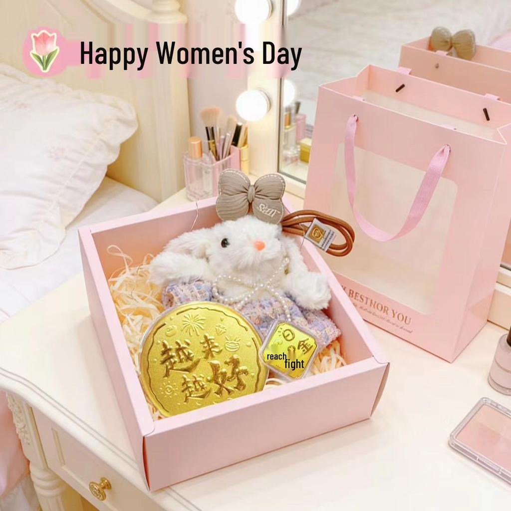Golden Rich Long-Eared Rabbit Plush Doll with Bow and Princess Skirt - Valentine's Day Charm