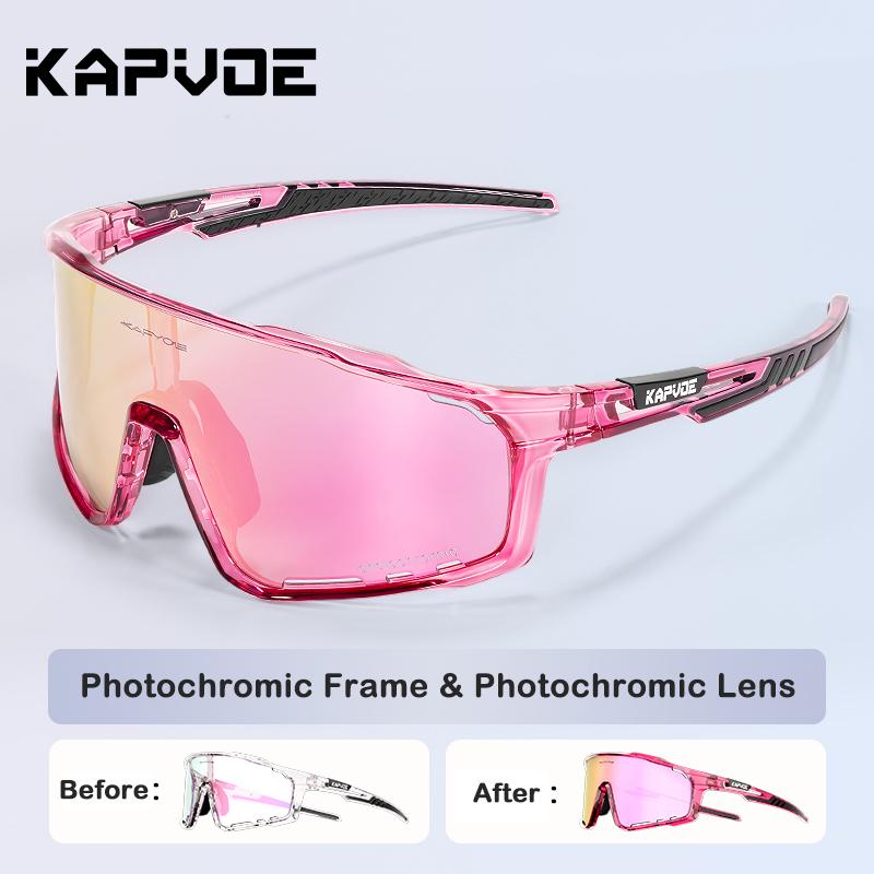 Kapvoe Color Photochromic Cycling Glasses MTB Sunglasses for Men Women Sport Speed Mountain Bike Bicycle Cycl Eyewear Goggle