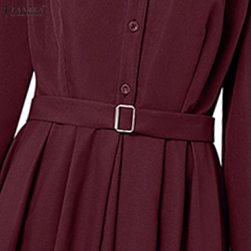 ZANZEA Women Casual Turn Down Collar Long Sleeve Loose Long Shirt Dress