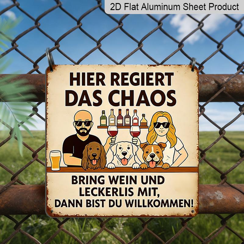 

2D Flat, 1pc, Decorative Aluminum Plaques and Ornaments, Dog Family Party Theme, Humorous Sign, Perfect for Living Rooms, Kitchens, and Porches 20*20cm