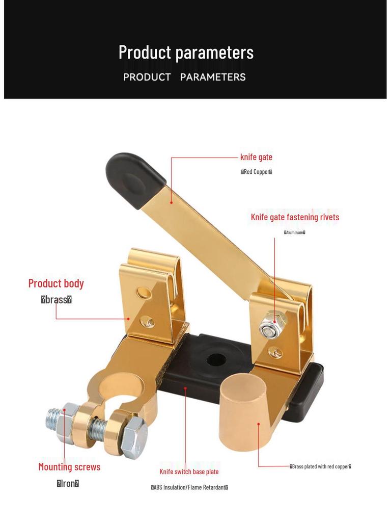 Universal Pure Copper Car Battery Disconnect Switch - Anti-Leakage Brass Main Knife Switch for Positive and Negative Terminals.