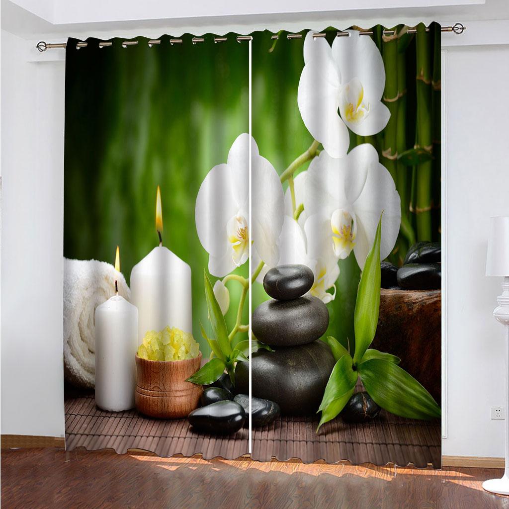 Curtains For Living Room 2 Pieces Fashion Candles Flowers Leaves 3D Shading Window Curtain For Bedroom Decor Hook
