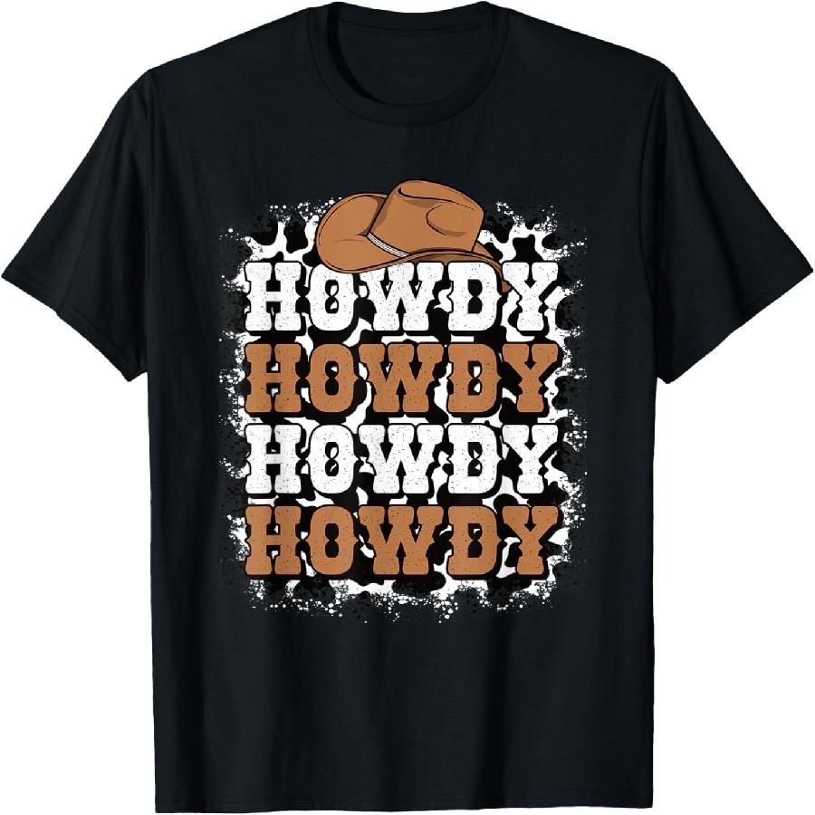 

Howdy Cow Print Western Cowgirl Cowboy Rodeo Men Women Kids T-Shirt XXXXXL чорний