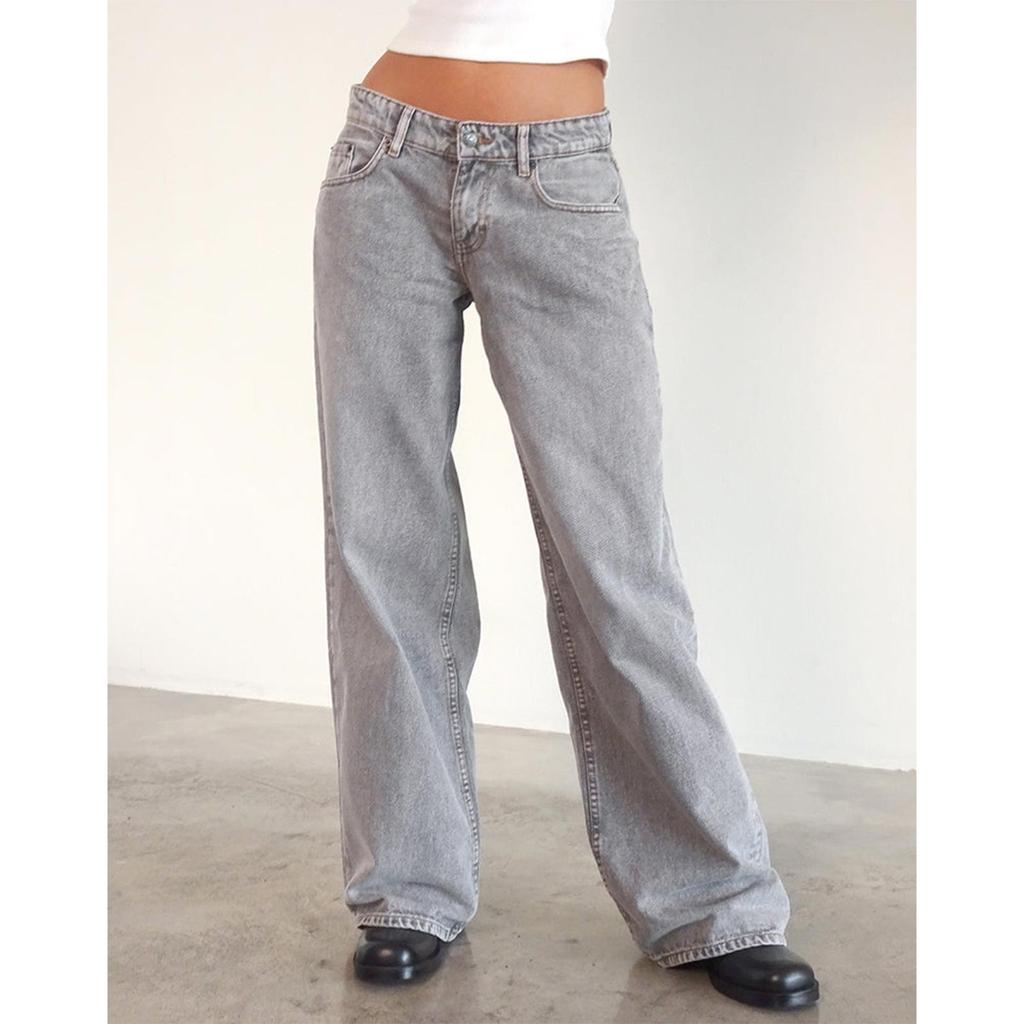 2026 Women's Casual Wide-Leg Non-Stretch Washed Denim Jeans - American Retro Low Waist