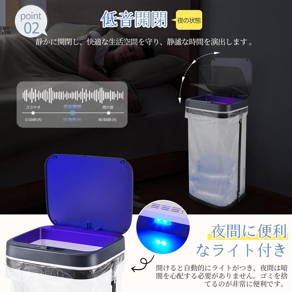 RUNELVES Garbage Bag Holder Light Trash Can with Battery Automatic Compatible with 20L To Garbage Bag Odor Leak Plastic Bag Living Dust Bag Holder