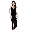 Black suspender dress women's split fork summer new high-end sense medium and long temperament thin inner with small black dress