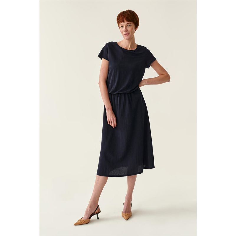 

Export Export Pure Yuan Tail Goods Summer Lightweight Breathable Cool Normcore Commuting Elegant Women s Short Sleeve Dress Navy blue S