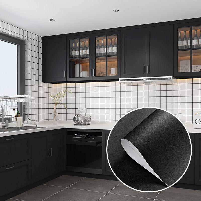 Shiny Black DIY Self Adhesive Kitchen Cabinets Wallpaper Waterproof Wall Stickers Vinyl Contact Paper Renovation Home Decor Film