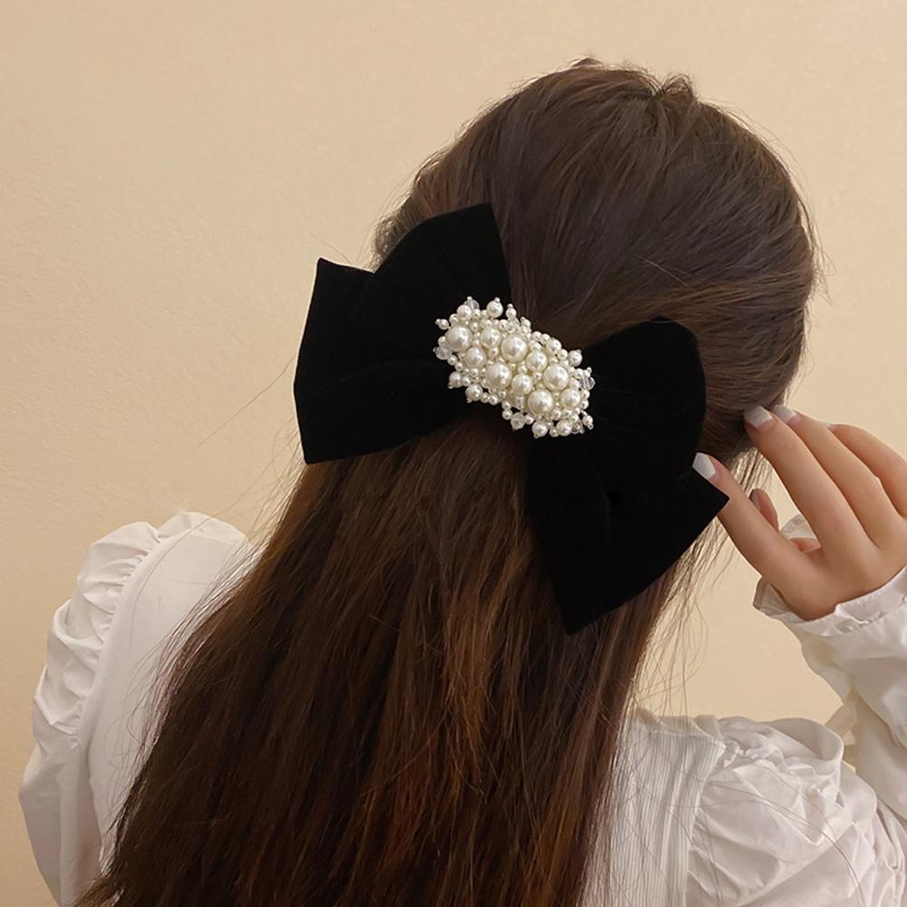 

Новые свадебные милые головные уборы для девочек, держатели для хвостиков, жемчужные заколки, бархатные заколки-банты для волос чёрный