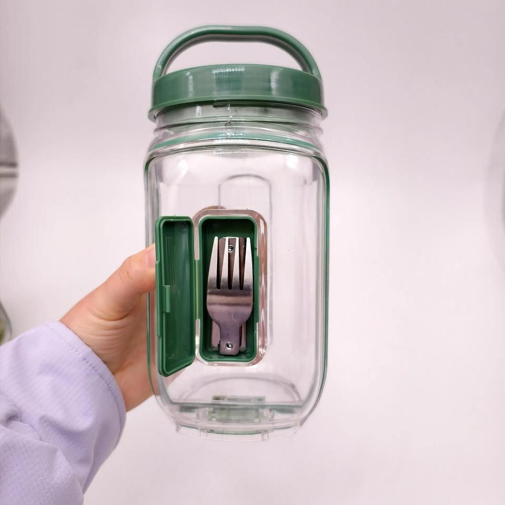 Salad Pod Mason Jar Side Opening Leakproof Vertical Layer On the Go Salad Jar, Salad Container with Separate Dressing Compartmen