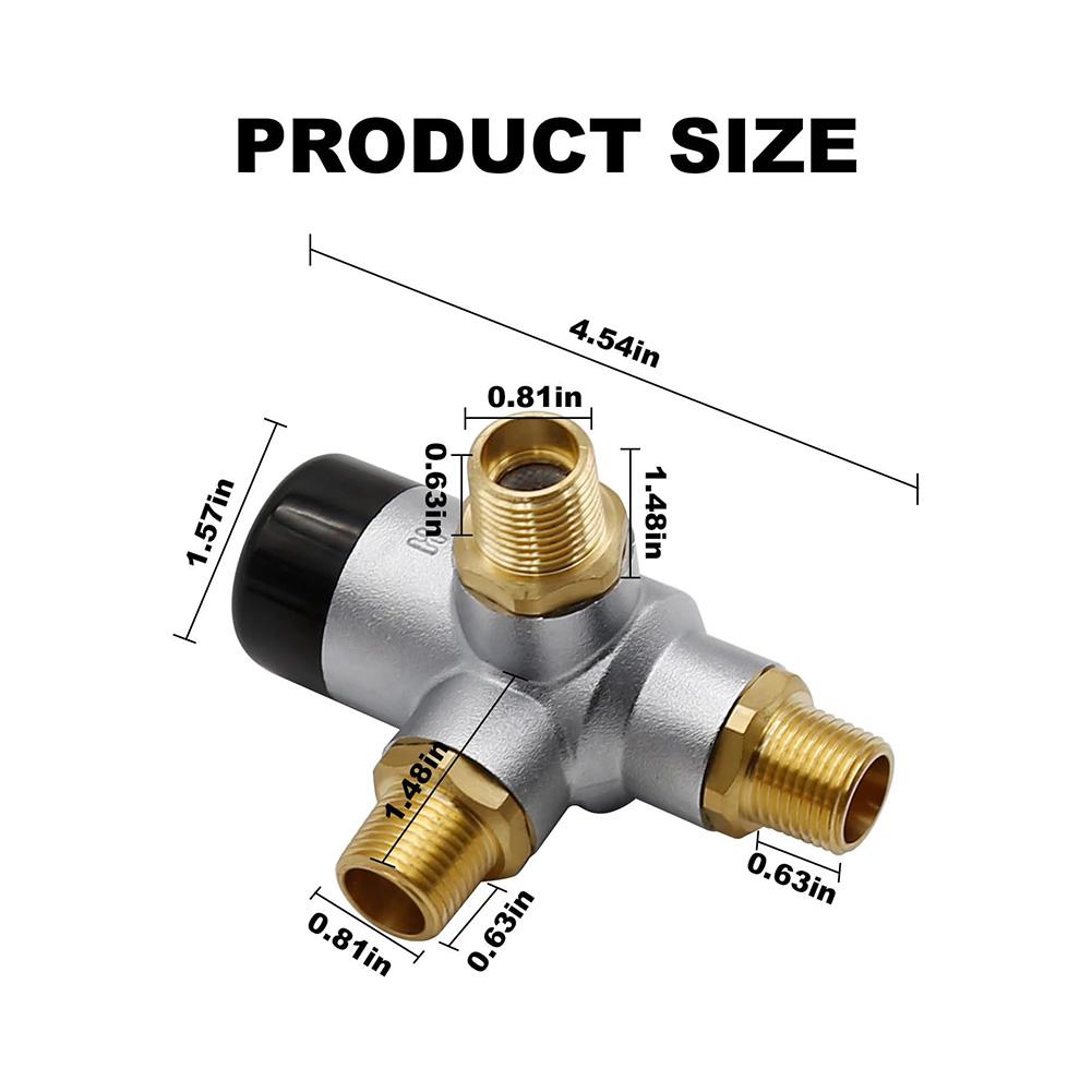 Thermostatic Mixing Valve for RV Water Heaters Brass Construction with Compact Size and Three Way Water Mixing