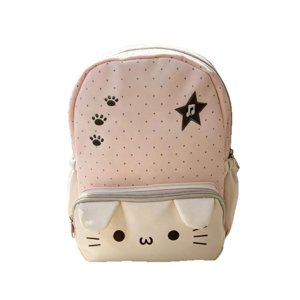 Schoolbag Small Fresh Polka Dot Kitten Backpack Lightweight Large Capacity Cat Claw Star Embroidered Backpack Student Campus School Bag