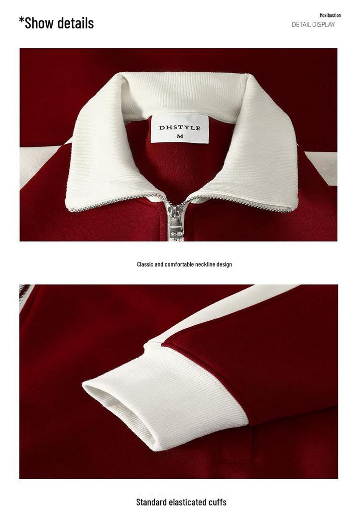 Autumn/Winter Stand Collar Color Block Jacket: Women's Casual Heavyweight 380g Loose Zipper Cardigan Hoodie, Unisex.