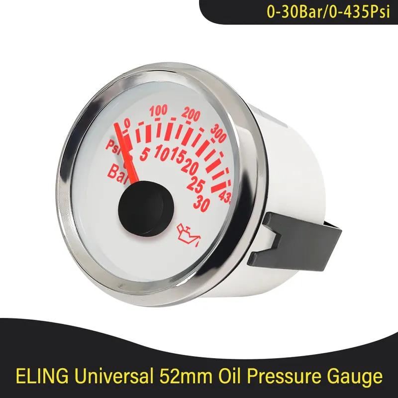 52mm Waterproof Oil Pressure Gauge Meter 0-30Bar 0-435Psi with Red Backlight for 12V 24V Truck Yacht Car Boat Universal