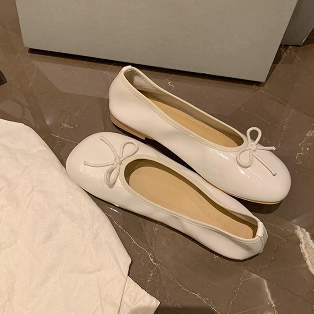 Grape mother studiolee spring and autumn versatile gentle round head bow shallow mouth Korean version flat single shoes women's shoes summer