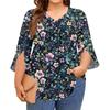 Damen Druck V-Ausschnitt Übergröße Tops 3/4 Ärmel Elegante Hemd-Tops