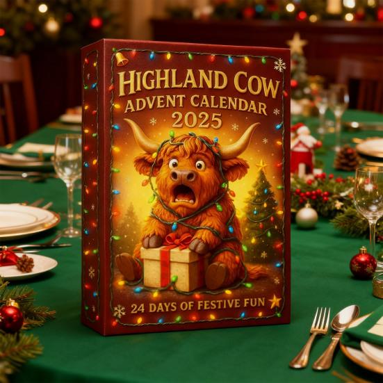 Highlandská kráva Adventní kalendář 2025 Roztomilé ozdoby highlandské krávy 24 dní Vánoční adventní kalendář pro dekoraci vánočního stromku
