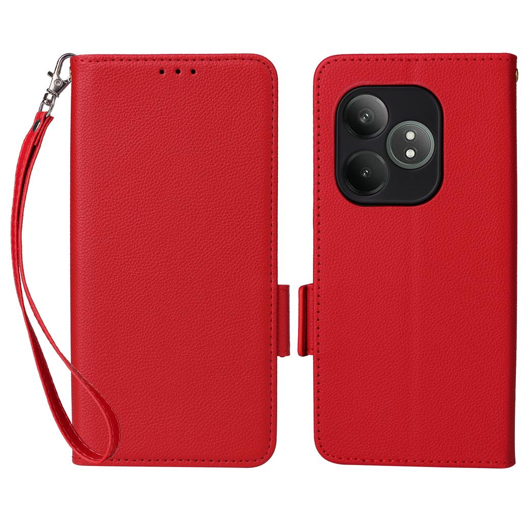 For Realme GT Neo6 SE 5G/Neo6 5G/GT 6 5G/GT 6T 5G Case with Wrist Strap Litchi Texture PU Leather Wallet Phone Cover
