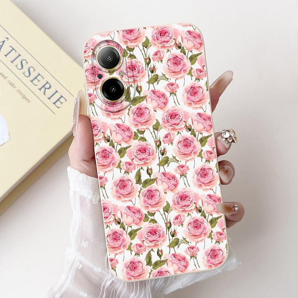 For Realme C67 4G RMX3890 Back Cover Realme C67 5G Case Girly Flower Butterfly Fashion Funda Soft Liquid Silicone Bumper Etui