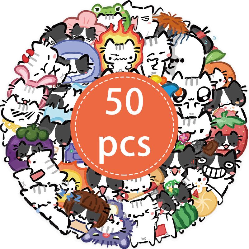 

50 ШТ. Милые Стикеры с Котами-Мемами, Набор Забавных, Прочных, Водонепроницаемых Виниловых Наклеек для Ноутбука, Гитары, Мотоцикла, Велосипеда, Скейтборда, Багажа