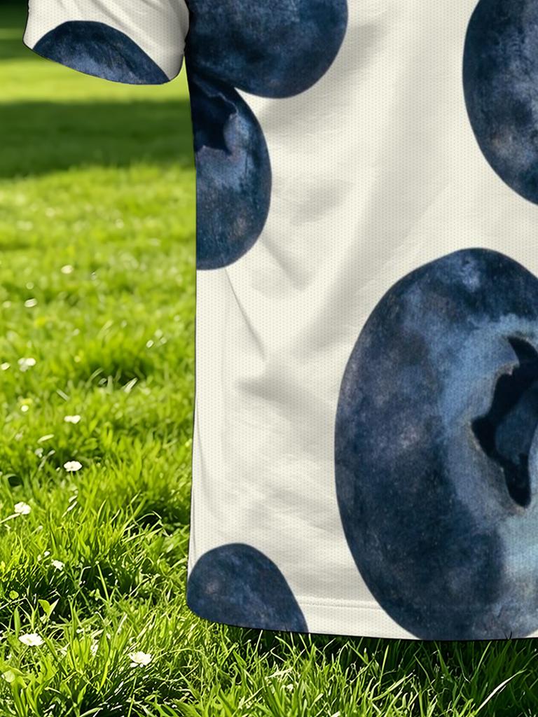 Men'S Outdoor Polo Shirt, Multi-Sizes Available, Full Print Blueberry Fruit Pattern, Fashionable Casual Comfortable, Men'S Top Suitable for Hiking And