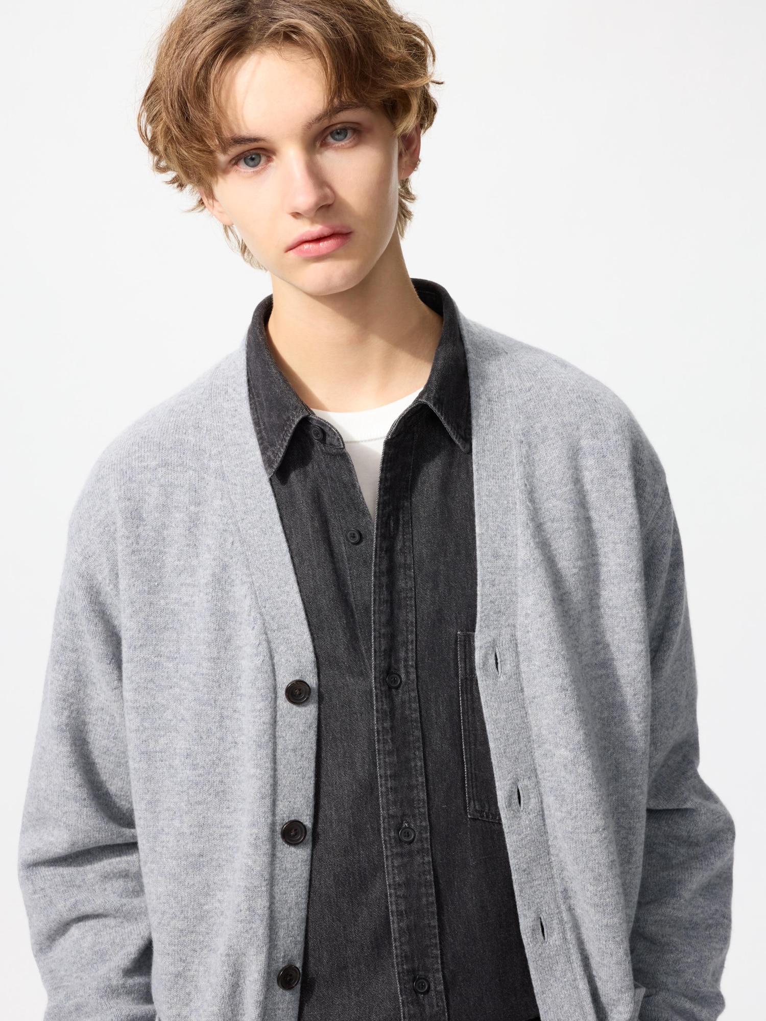 Uniqlo Lamb V Neck Cardigan Model 04 GRAY/XS