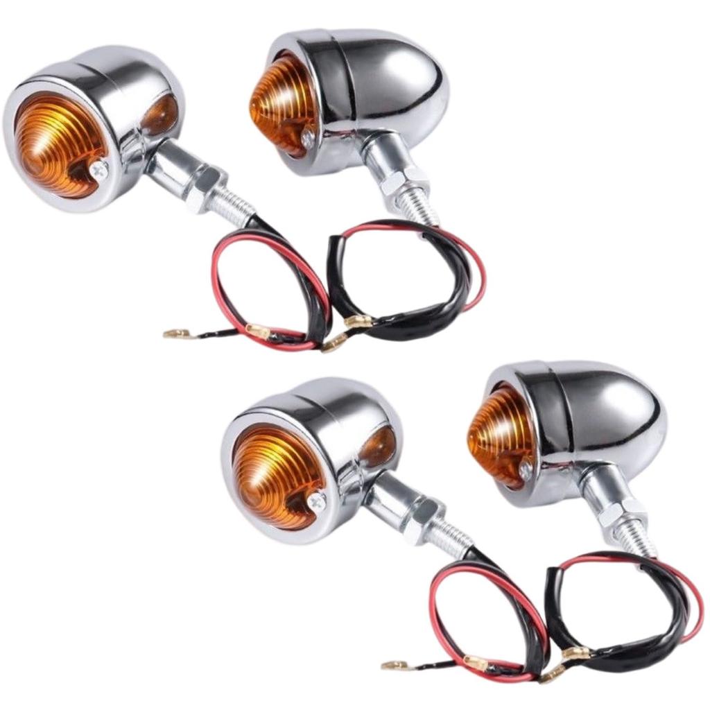 FJmark Universal Black Silver Cannonball Type Mini Blink Signals American Retro Mini Turn Signals Set of 4 Front Rear (Silver)