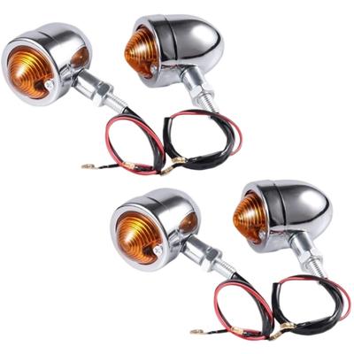 FJmark Universal Black Silver Cannonball Type Mini Blink Signals American Retro Mini Turn Signals Set of 4 Front Rear (Silver)