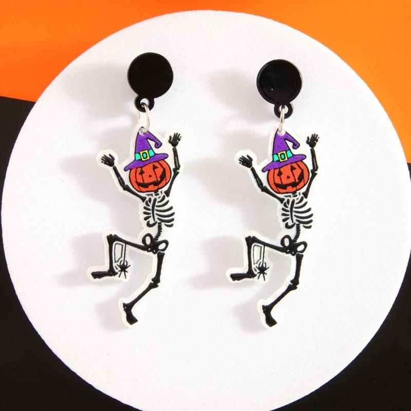 Halloween Pumpkin Hallucination Skeleton Cartoon Acrylic Earrings Lightweight Stable Accessories For Women Girls Costume Party