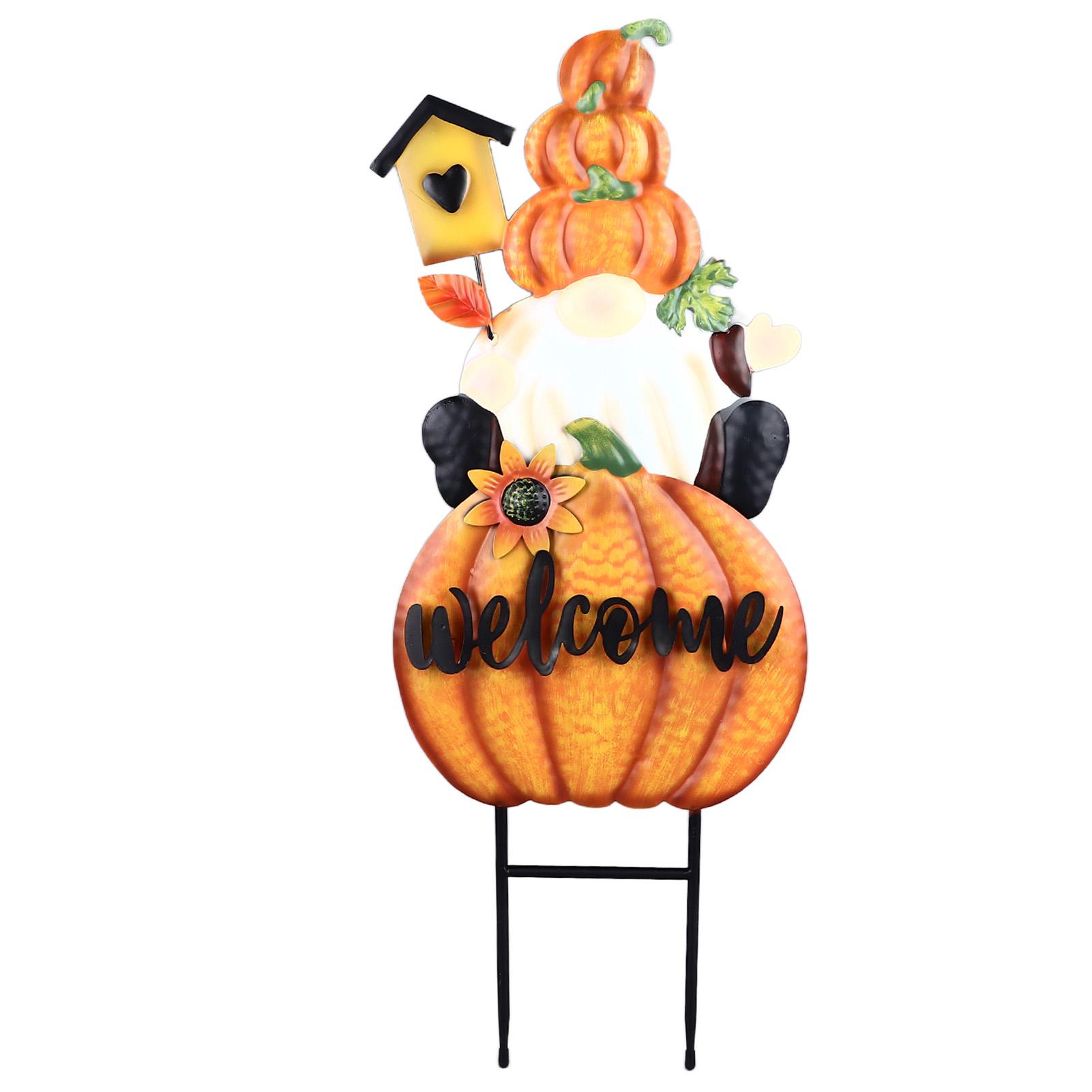 

Gnome Pumpkin Stake Rust Proof Decorative Wrought Iron Outdoor Sign for Lawn Yard Patio Garden