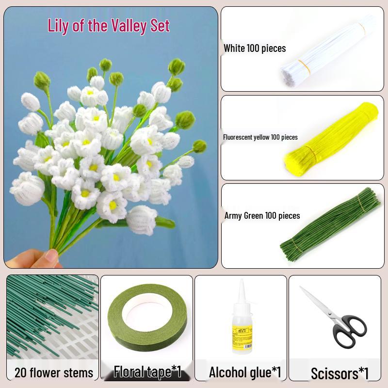 Thickened White Chenille Pipe Cleaners - Mixed Colors for DIY Bouquet Crafts