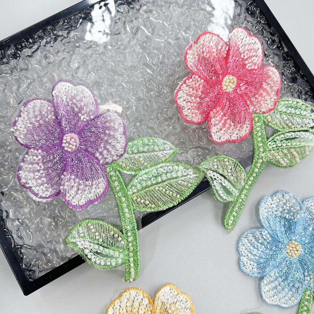 Exquisite Multi-Colored Beaded Sequins Embroidered Flower Clothing Top Dress T-Shirt Decorative Cloth Sticker Accessories