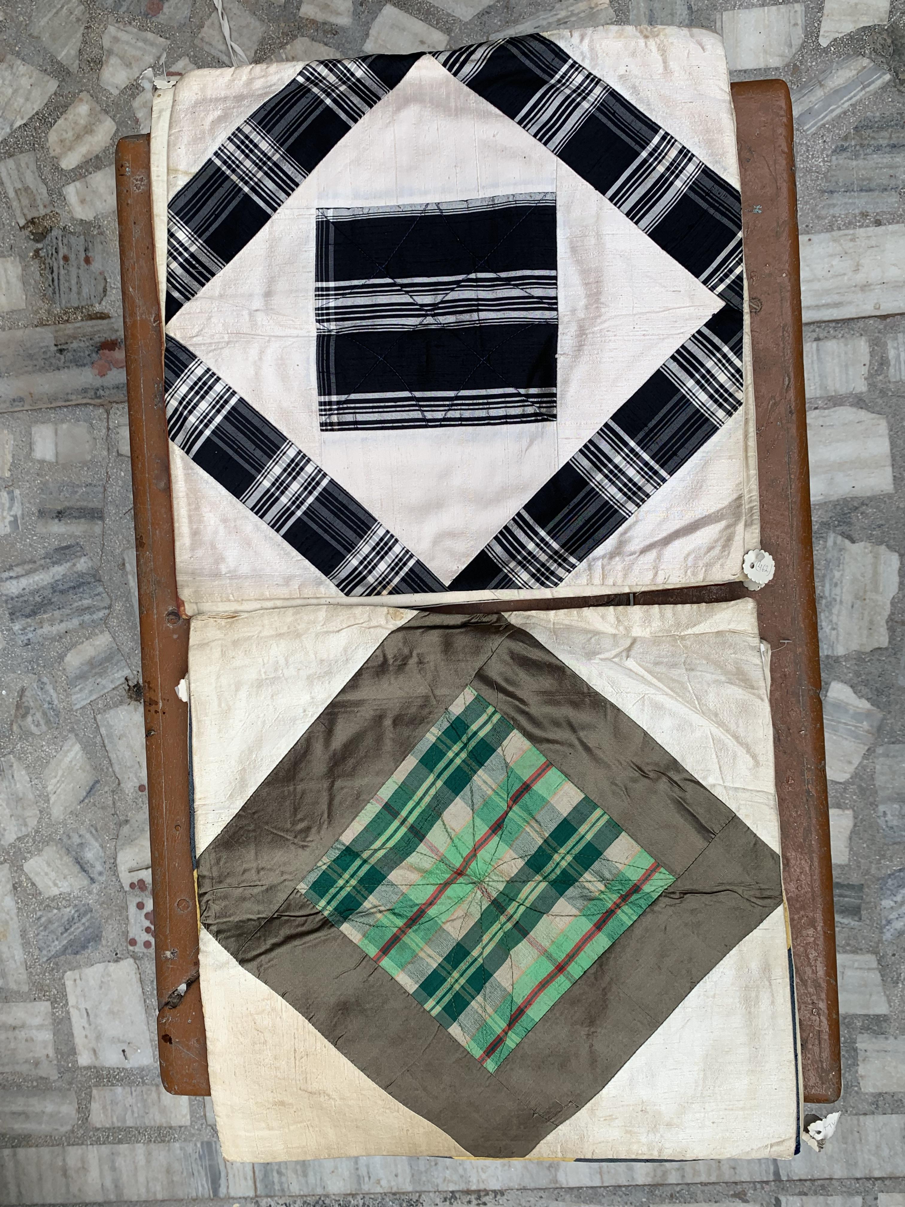 Old Stock Indian Patchwork Cushion Covers with Plaid Fabric | Ethnic Decor 40 x 40 cm ( l x h ) approx.