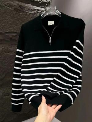 2025 Autumn Men's Thick Knit Sports Style Half-Zip Long Sleeve Loose Fit Sweater
