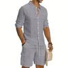 Men's Casual Long-sleeved Tooling Shirt Shorts Set