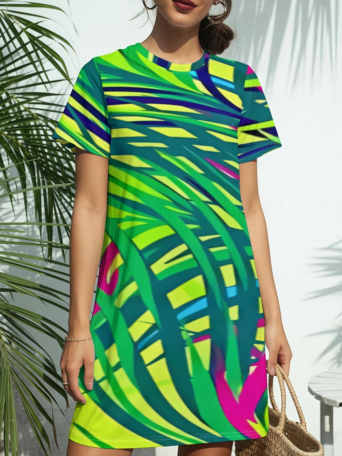 

Short Sleeve Crew Neck Dress for Women. Featuring a Trendy American Digital Print. Ideal for Casual Wear in Spring And Summer. This Elegant And tis L дубильная кора