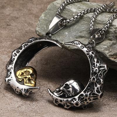 Retro Hip-hop Crescent Skull Ghost Titanium Steel Pendant for Men Personalised Trend Punk Jewellery Accessories