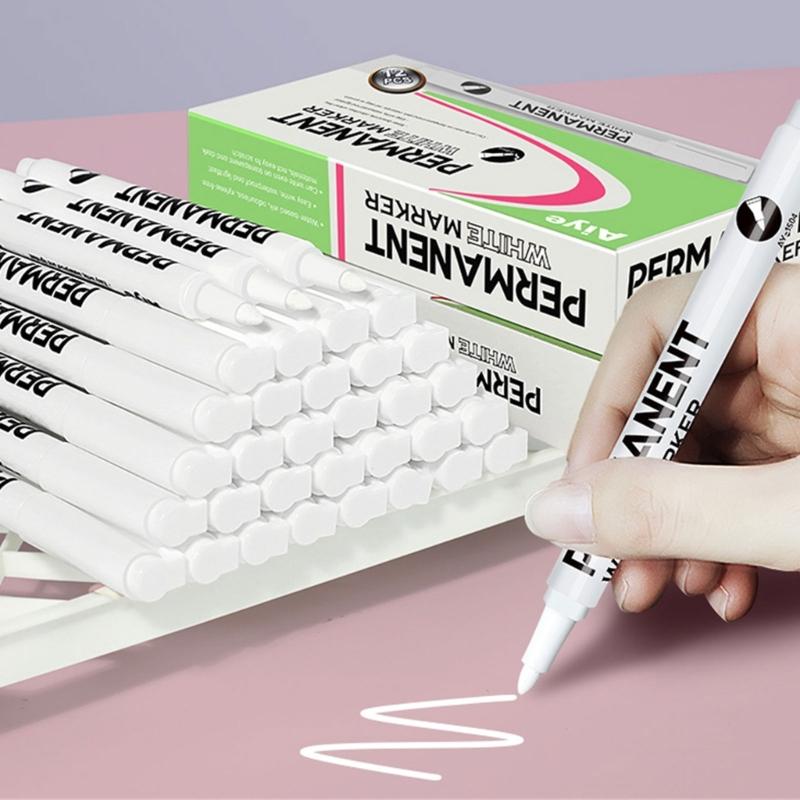 1/12 Stück Weißer Permanentmarker 0,2 mm Spitze Schnelltrocknend Wasserfest Für Papier Leder Stein Holz Glas Kleidung Metall