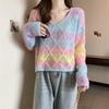 2024 European Loose Gradient V-neck Knit Sweater for Women - Autumn Sweet Style