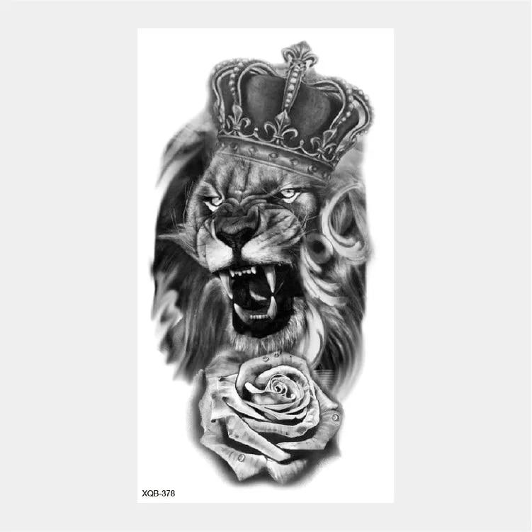Upper Arm Sleeve Crown Lion Tiger Wolf Head Waterproof Temporary Stickers Body Art Fake Tattoo For Women Men