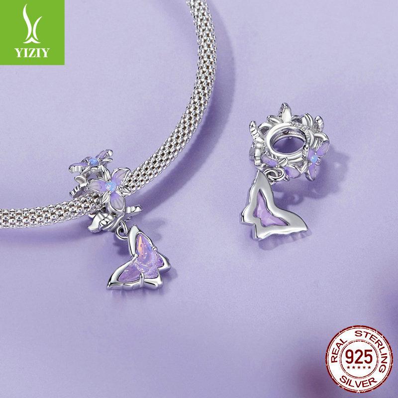 Purple Butterfly Iris Diy Pendant Accessories, Romantic And Noble S925 Sterling Silver Beads.
