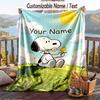 Custom Text Flannel Throw Blanket, Lightweight Cozy Bed Sofa BlanketSnoopy Peanuts