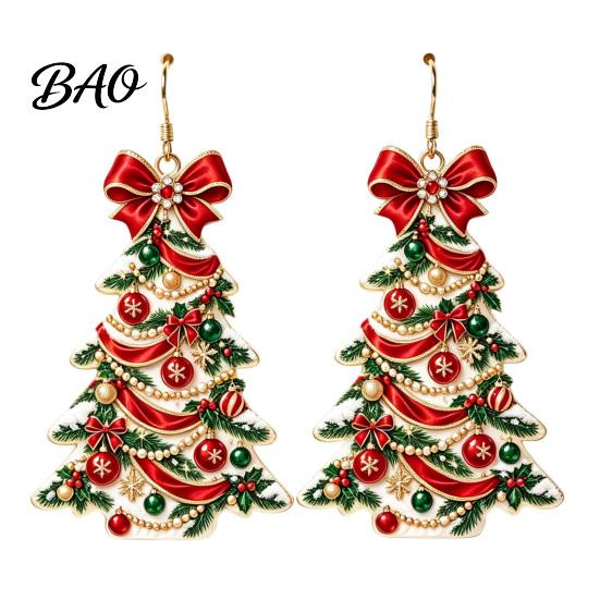 Fun Christmas Theme Earrings 2D Acrylic Earrings, Colorful Tree Dangle with Bow Decorative Holiday Decor, Lightweight Drop Jewelry, Decorations