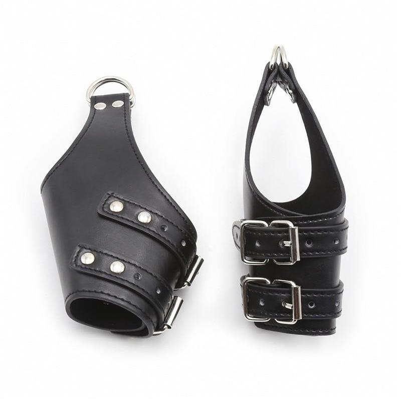 Adult Sex Toys Black Leather Hanging Door Handcuffs Bound Discipline BDSM Torture Bondage Restraint Chastity