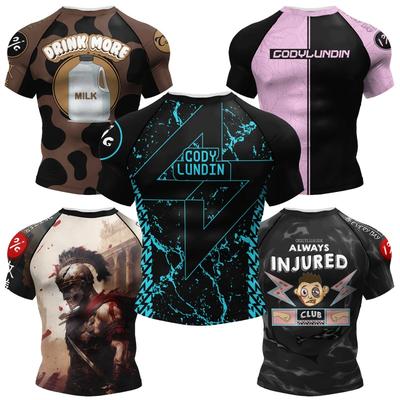 Camisetas de licra de manga corta con diseño popular de sublimación, color negro, sin kimono, para BJJ, Jiu Jitsu, lucha, BJJ, MMA, para hombre