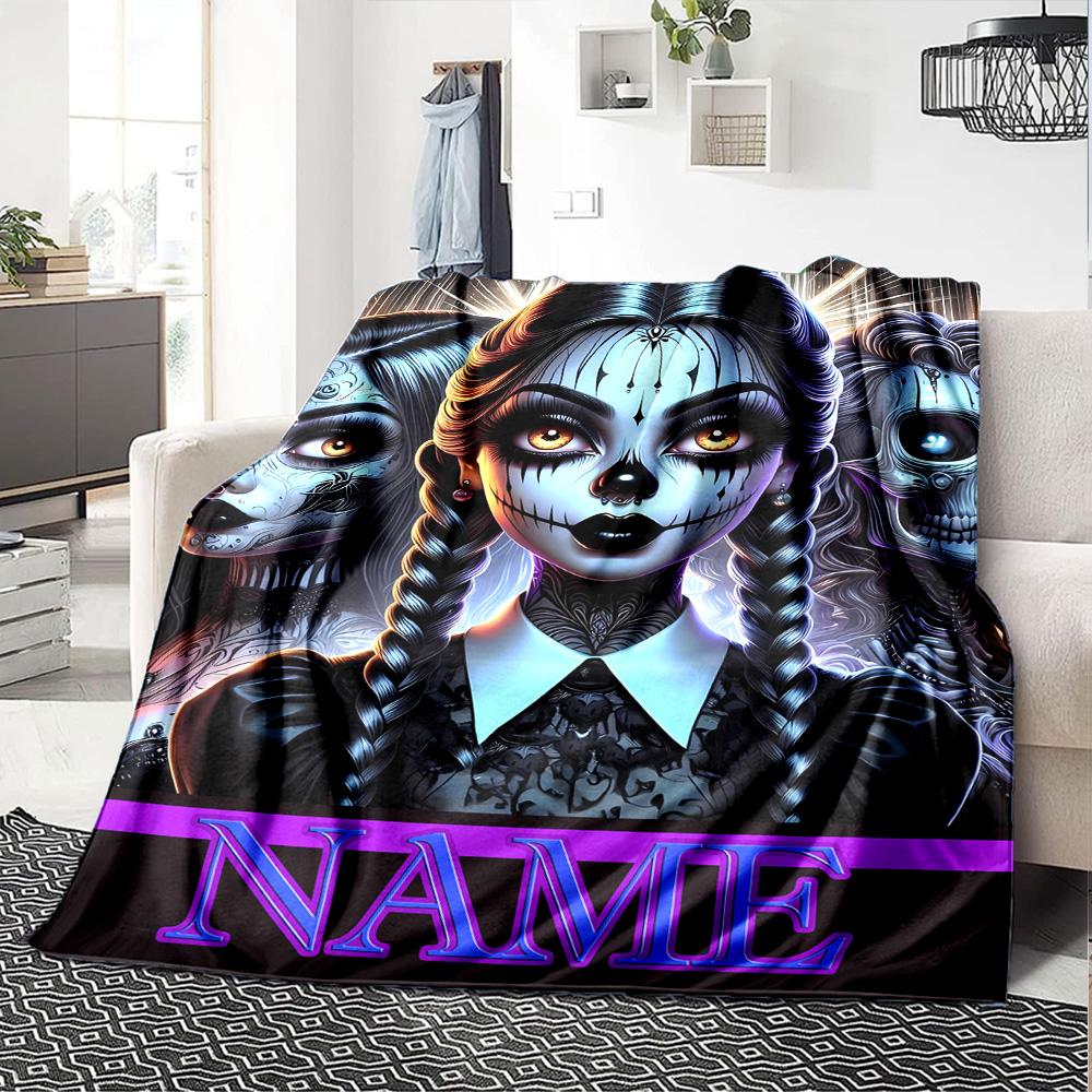 Customiz Name Personality Wednesday Addams Blanket Soft &Warm Sofa Office Bed Travel Lunch Break Blanket, Gift Suitable All Seasons
